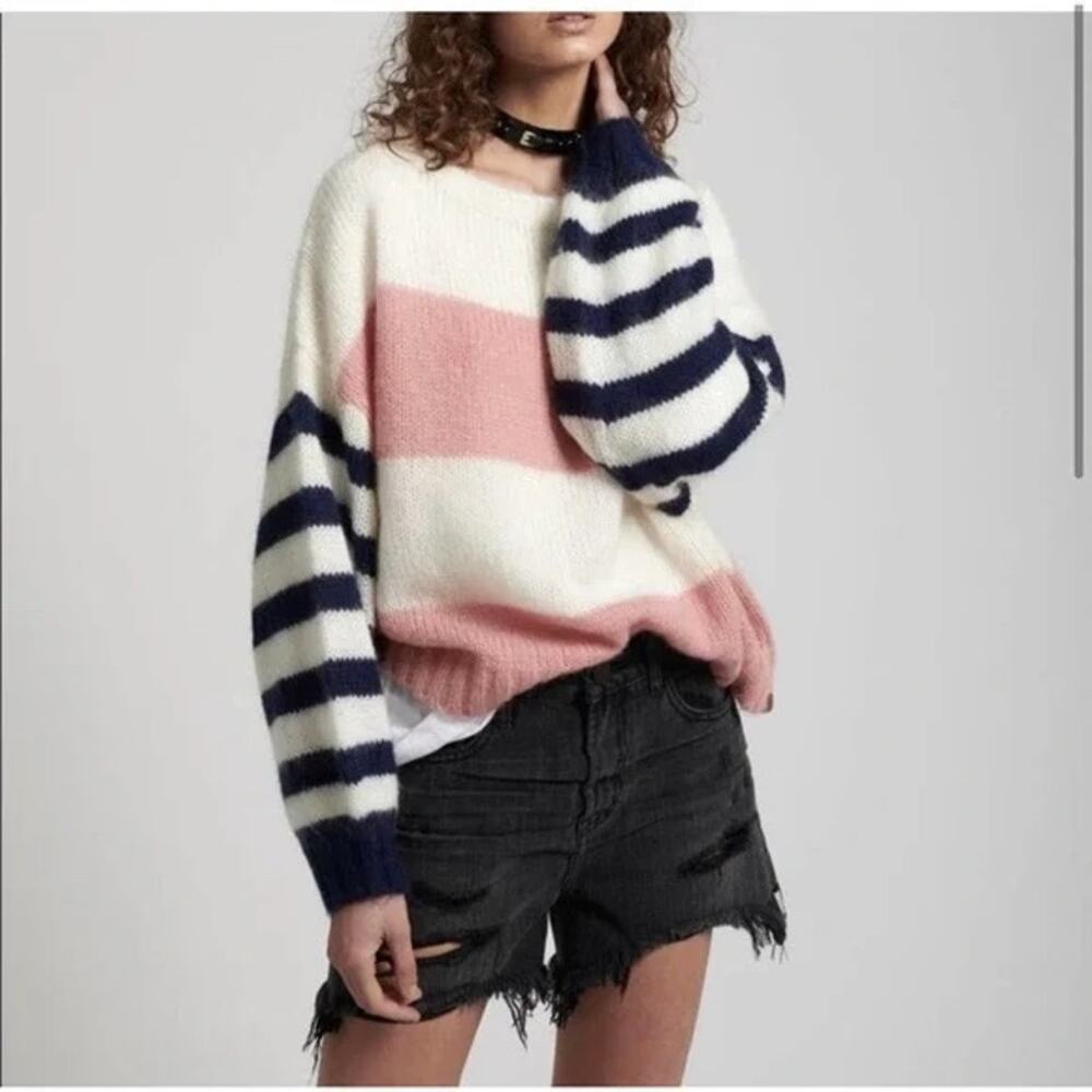 One Teaspoon Heather Stripe Oversized Mohair Blend Sweater Fuzzy XS